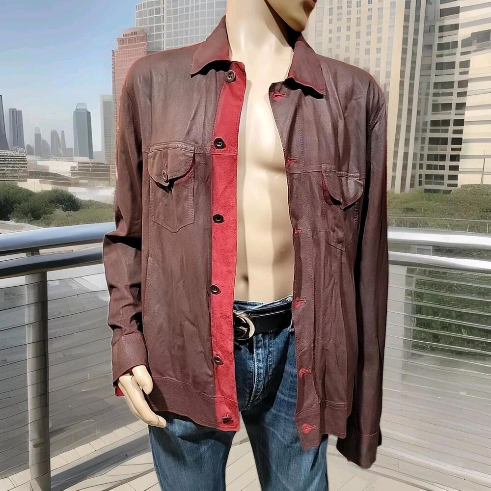 HUGO BOSS JENA RED 42R MENS SOFT Suede Leather GOATSKIN JACKET SHIRT #C